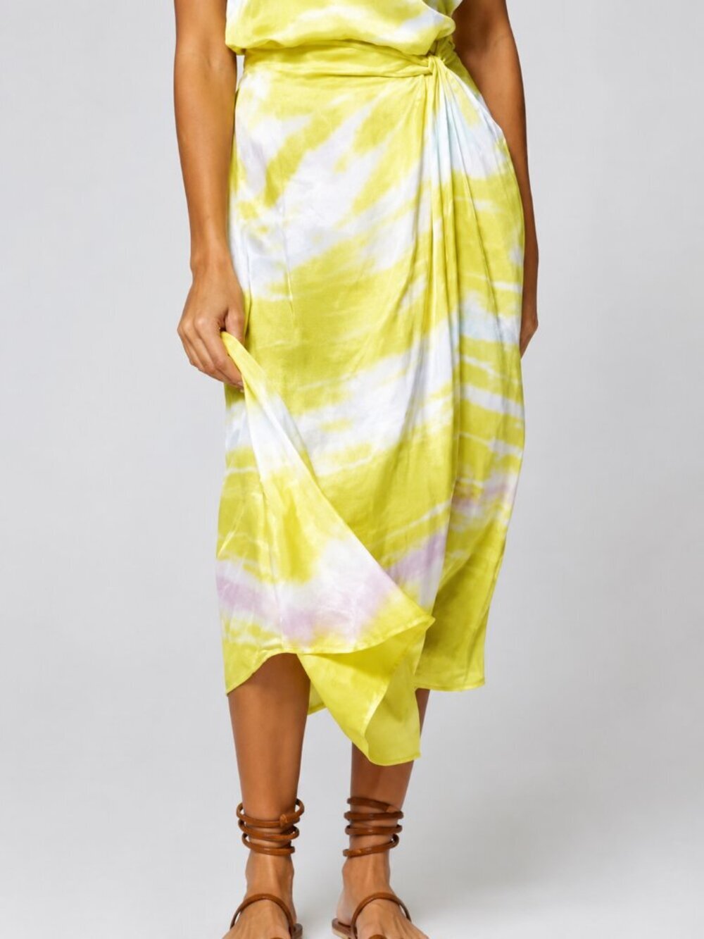 Young Fabulous & Broke NEW Savanna Twist Yellow Satin Midi Skirt SZ Large